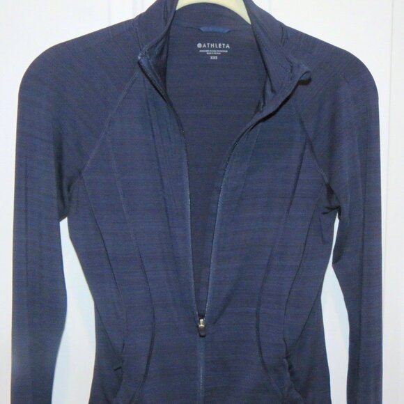 Athleta Sz XXS Heathered Blue Full Zip Mockneck Performance Jacket Thumbholes - Picture 3 of 16